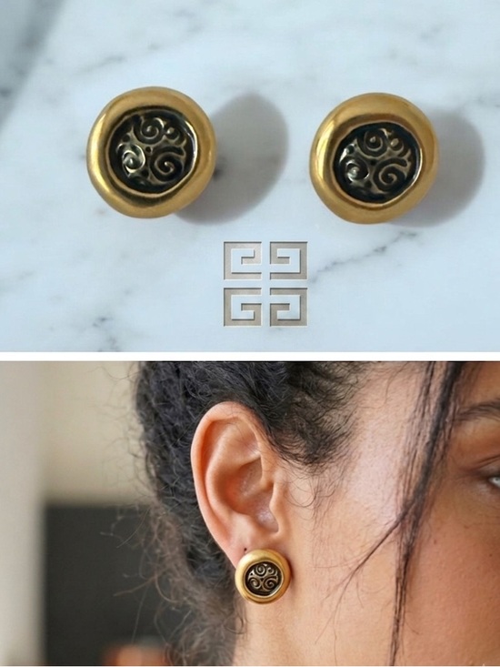 Givenchy Jewelry - Vintage Givenchy Gold Tone Swirl Button Post Earrings